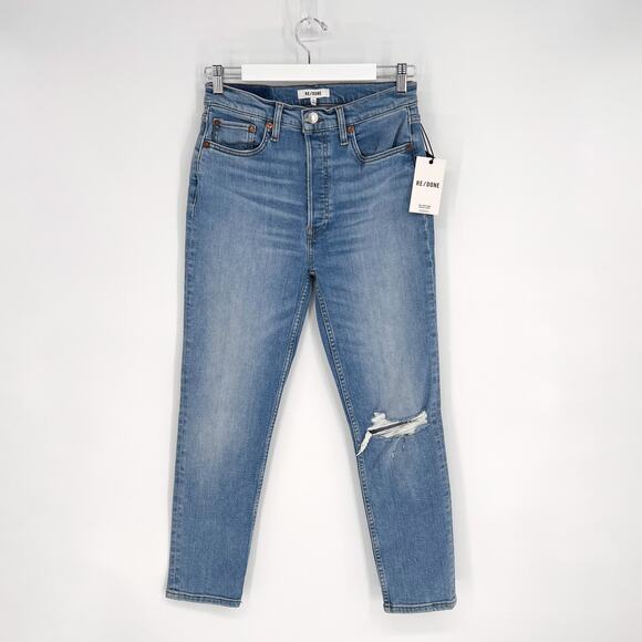 RE/DONE NWT 90s High-Rise Ankle Crop Jeans Worn Light Azure Women’s Size 29 - Picture 2 of 8